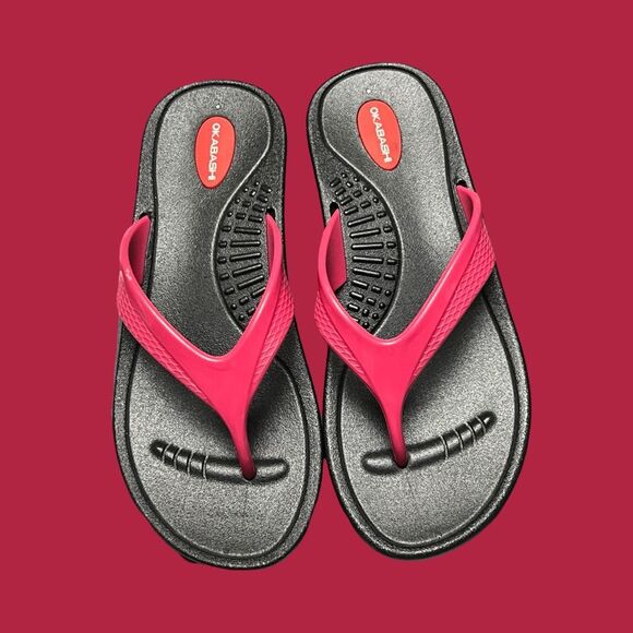 NWOB Okabashi Marina Berry/Black Flip Flops Size M/L 8.5-9 - Picture 3 of 5